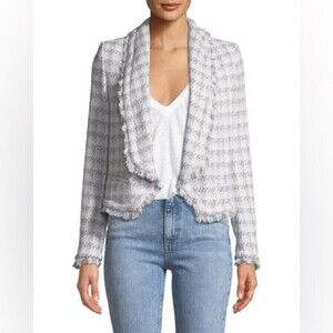 IRO quill tweed silver metallic open front jacket